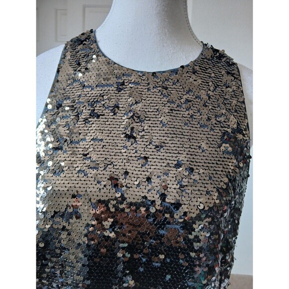 H&M Sequins Sparkly Sleeveless Lined Cute Party Dress Size Large Black Gold - Picture 6 of 12